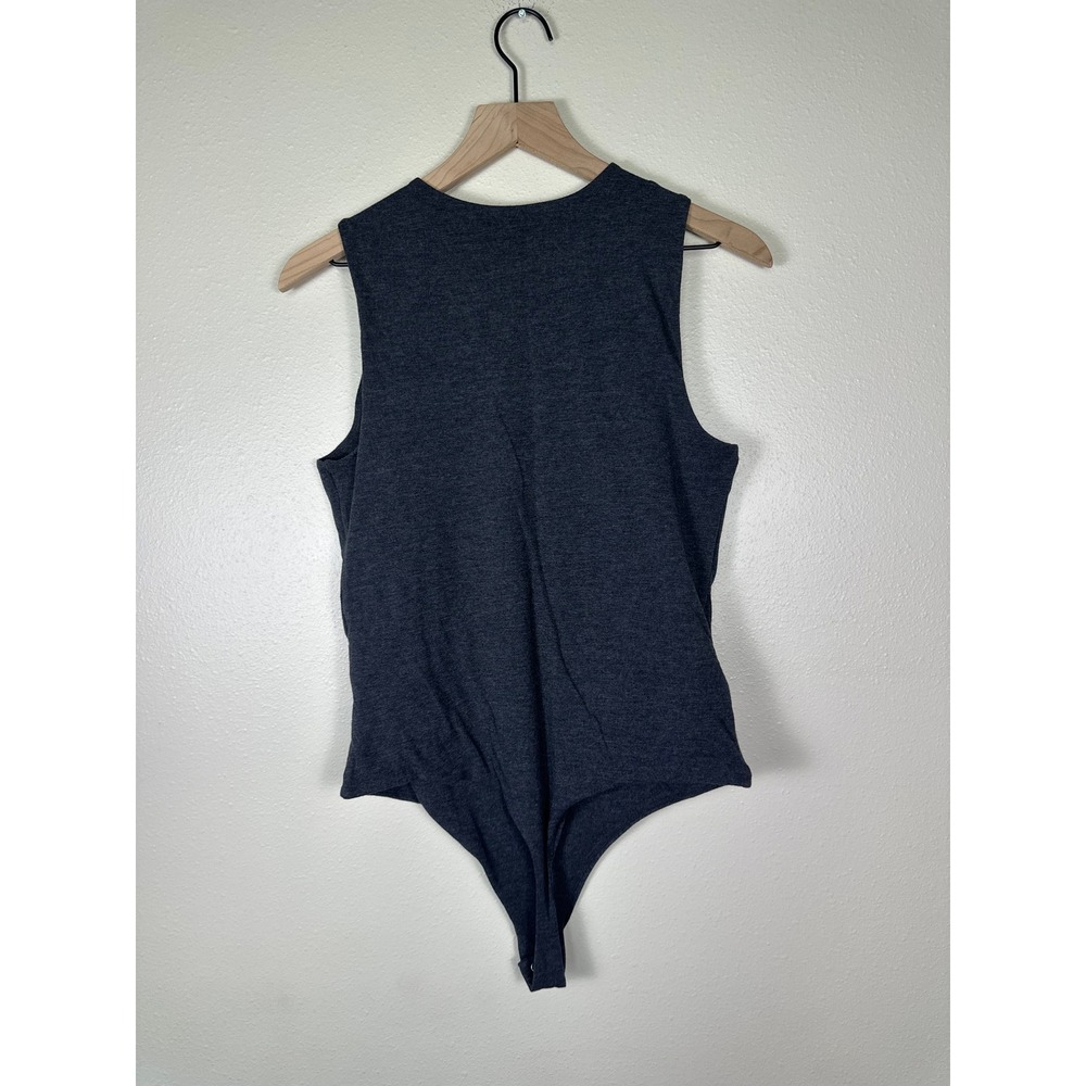 NUUDS High Neck Clean Girl Soft Bodysuit Women L Charcoal Grey Sleeveless Cotton - Picture 3 of 4